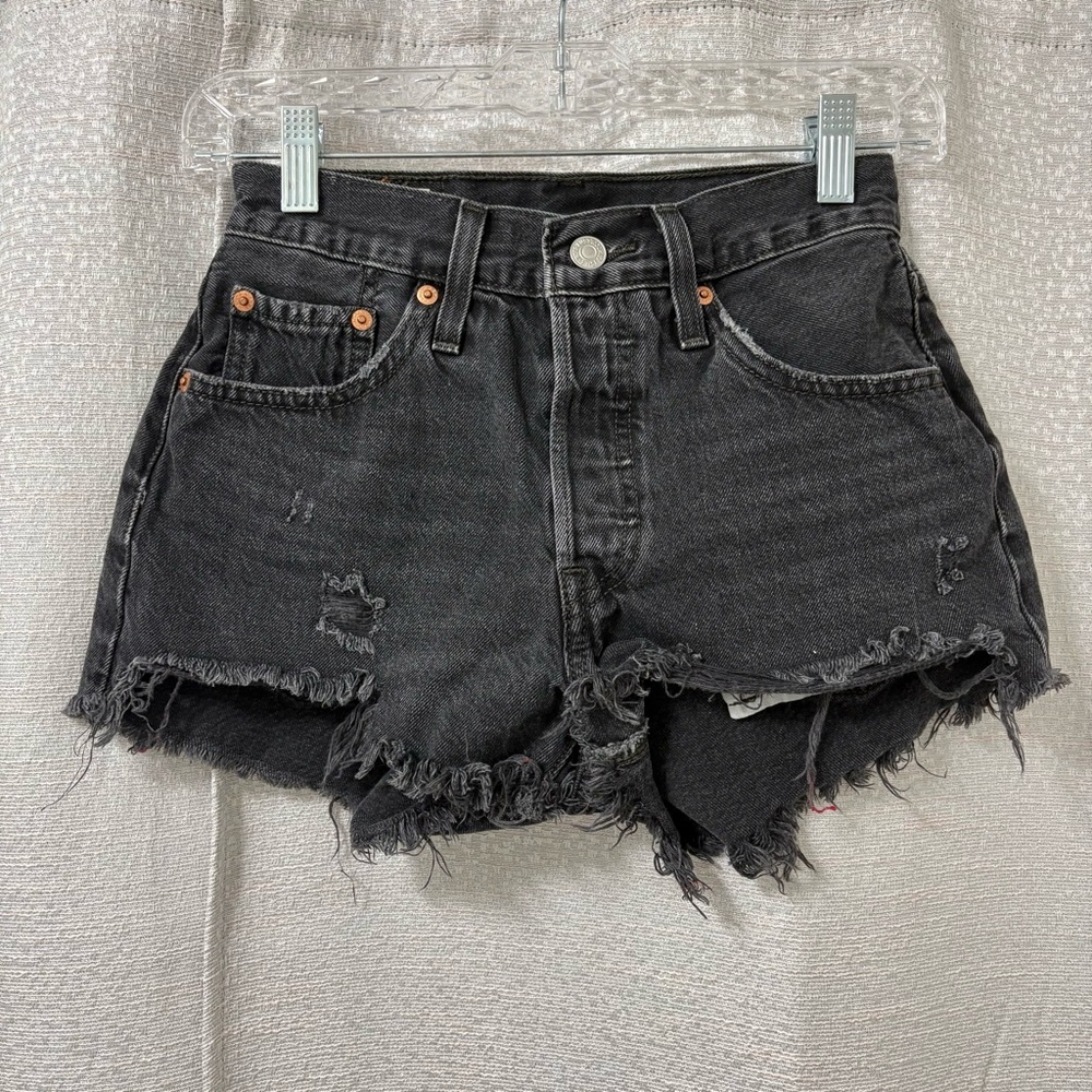 Levi's Premium 501 Women's Distressed Black Denim Cut-Off Shorts Button Fly